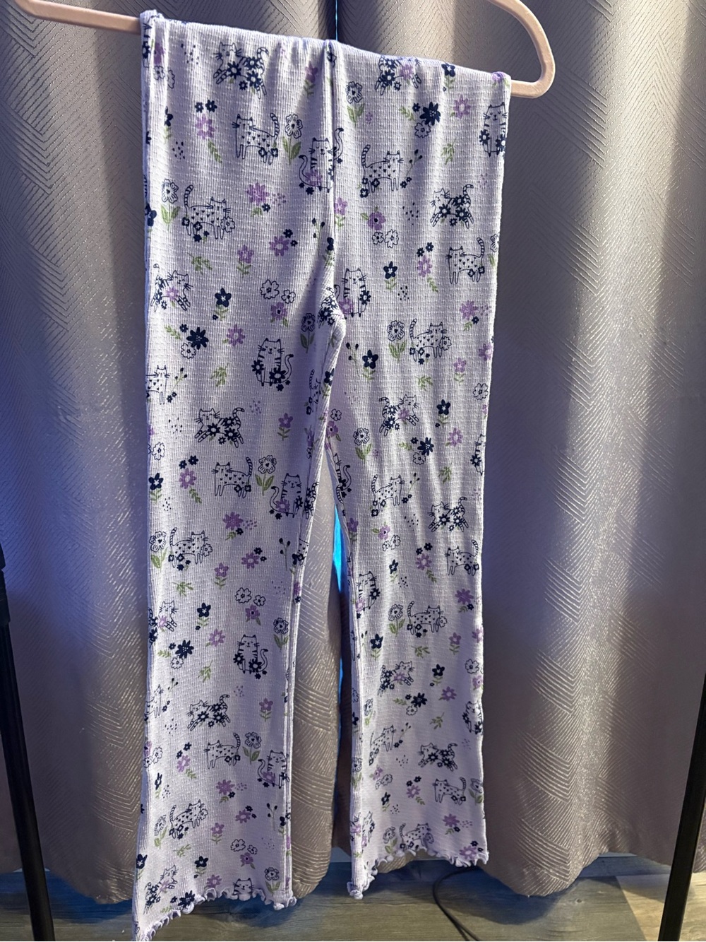 Kids Lavender Floral & Cat Print Leggings